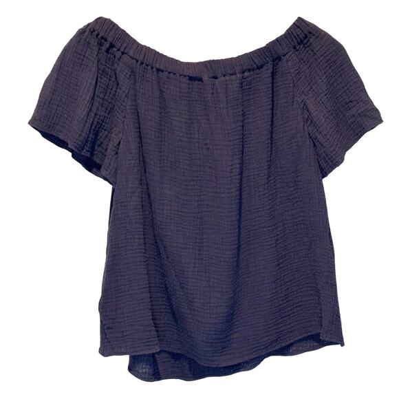 Rebecca Taylor Navy Cotton Gauze Off the Shoulder Top - size 4 - Picture 3 of 6